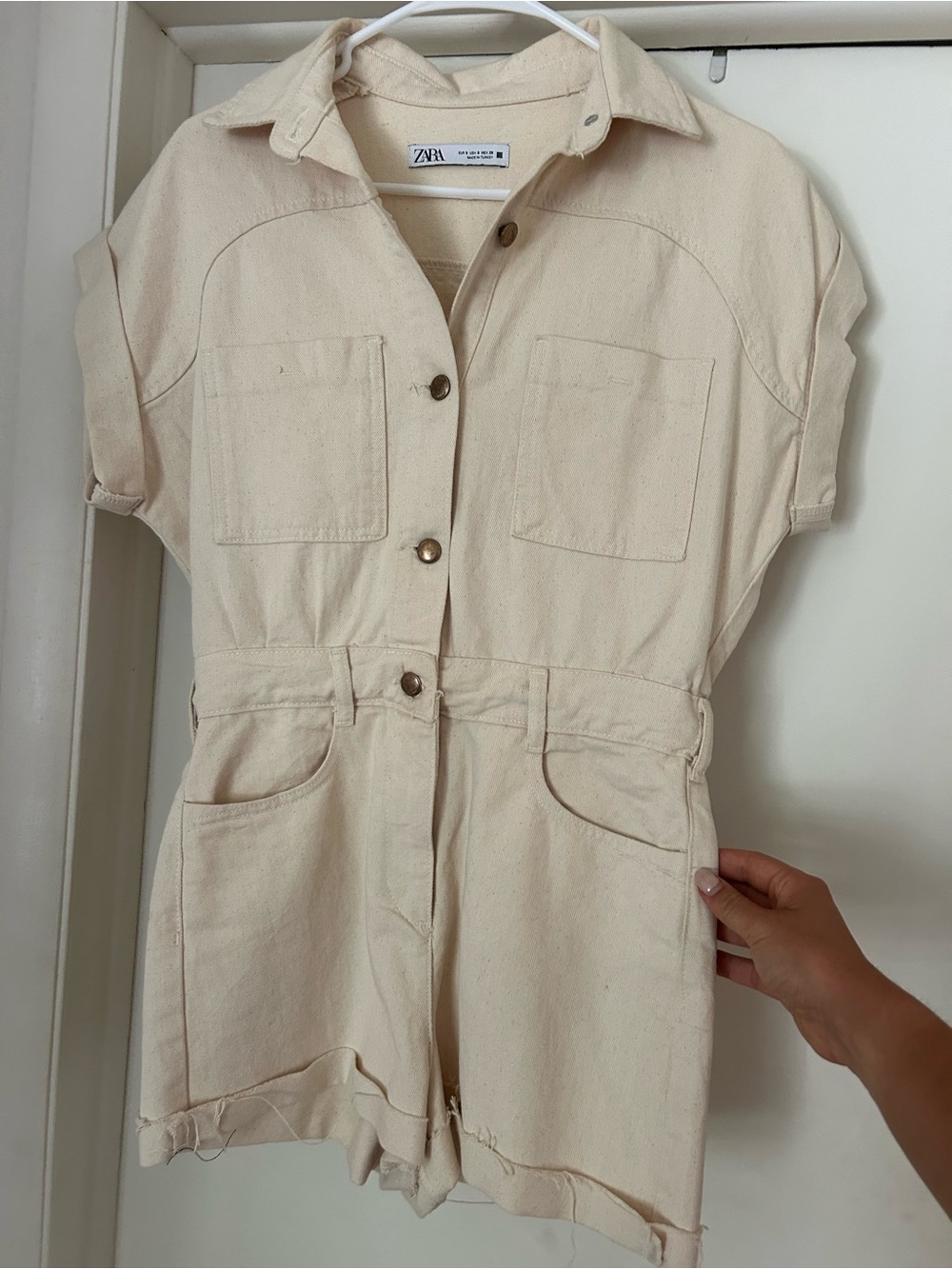 ZARA Cream Utility Jean Romper Shorts